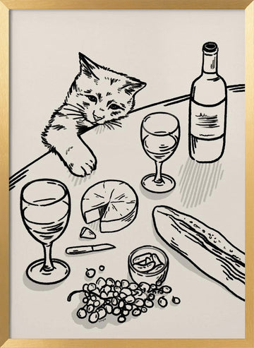 Curious Kitten Table | Poster - Gold Frame Interior