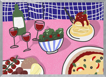 Cozy Italian Dinner | Poster - Silver Frame Interior