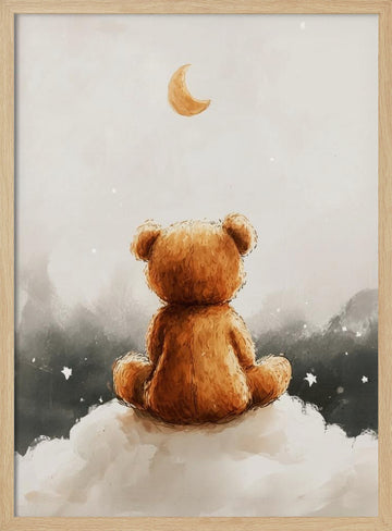 Moonlit Bear Dreams | Poster - Wood Frame Interior