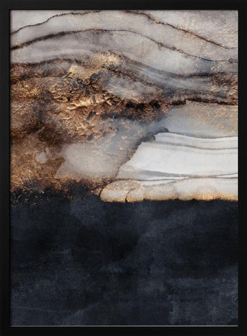 Golden Fluid Abstract | Poster - Black Metal Frame Interior