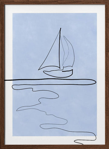 Serene Sailboat Horizon | Poster - Walnut Frame Interior
