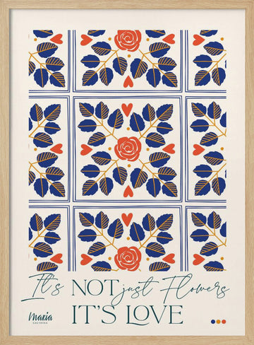 Love Flowers Botanical Pattern | Poster - Wood Frame Interior