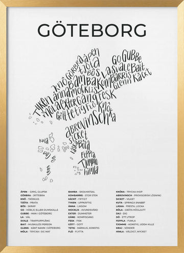 Gothenburg Word Map | Poster - Gold Frame Interior