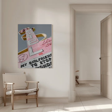 Pink Retro Motel Sign | Canvas - Room Interior 1