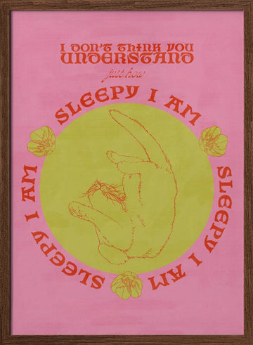 Cozy Sleepy Cat | Poster - Walnut Frame Interior