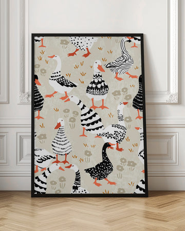 Whimsical Patterned Geese | Poster - Room Interior 1