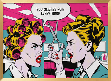 Pop Art Office Fight | Poster - Gold Frame Interior