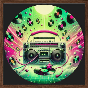 Neon Boombox Party | Poster - Walnut Frame Interior