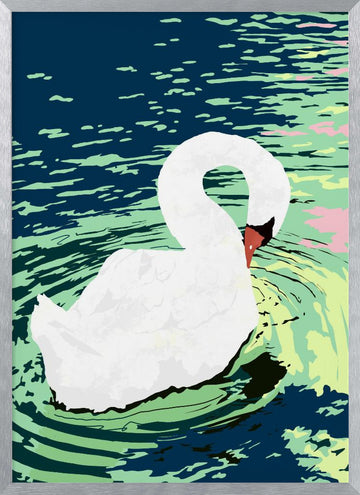 Graceful Swan on Water | Poster - Silver Frame Interior
