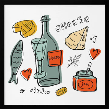 Porto Food and Wine Sketch | Poster - Black Metal Frame Interior
