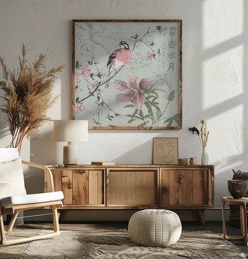 Pink Bird Cherry Blossoms | Poster - Room Interior 2