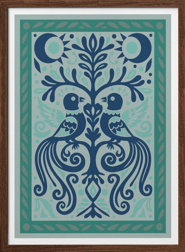 Two Birds Tree of Life | Poster - Walnut Frame Interior