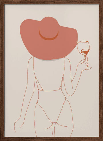 Chic Hat And Wine | Poster - Walnut Frame Interior