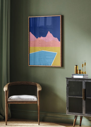 Blue Pool Pink Mountains | Poster - Room Interior 2