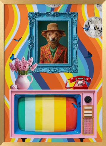 Groovy Dog Portrait | Poster - Gold Frame Interior