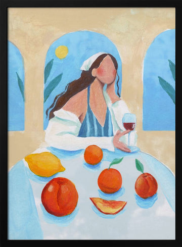 Girl with Peaches | Poster - Black Metal Frame Interior