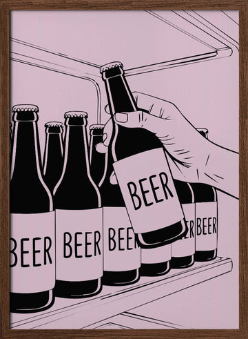 Hand Reaching For Beer | Poster - Walnut Frame Interior