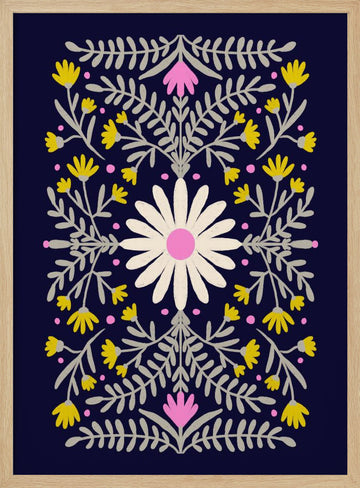Folk Art Daisy Pattern | Poster - Wood Frame Interior
