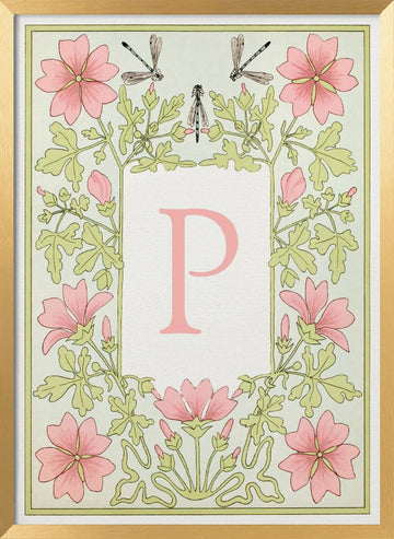 Elegant Floral Letter P | Poster - Gold Frame Interior