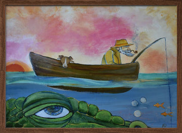 Fisherman Dog and Crocodile Eye | Poster - Walnut Frame Interior