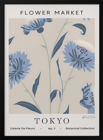 Tokyo Blue Flowers | Poster - Black Metal Frame Interior