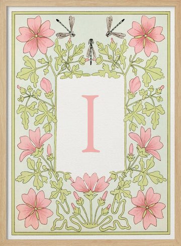 Elegant Floral Letter I | Poster - Wood Frame Interior