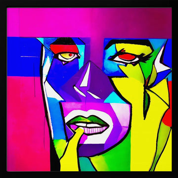 Vibrant Cubist Portrait | Poster - Black Metal Frame Interior