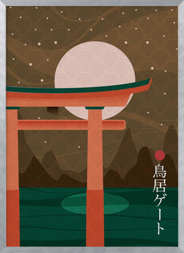 Moonlit Torii Gate | Poster - Silver Frame Interior