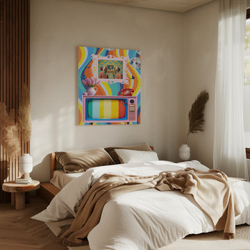 Colorful Retro Dog Scene | Canvas - Room Interior 2