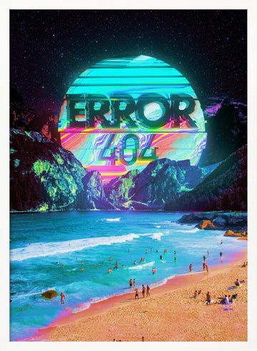 Vaporwave Error Beach | Poster - White Frame Interior