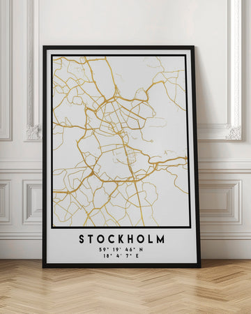 Golden Stockholm Map | Poster - Room Interior 1