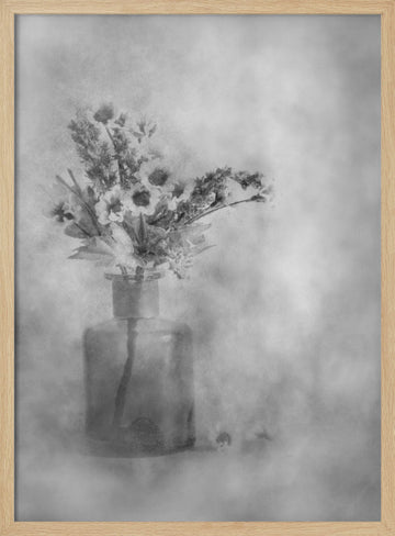 Dreamy Black and White Flowers | Poster - Wood Frame Interior
