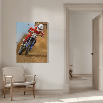 Motocross Rider Kicking Dust | Canvas - Room Interior 1