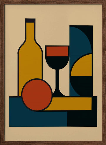 Abstract Wine Still Life | Poster - Walnut Frame Interior