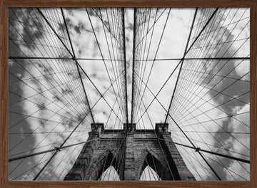 Brooklyn Bridge Upward View | Poster - Walnut Frame Interior