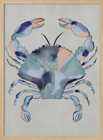 Coastal Blue Crab Painting | Poster - Wood Frame Interior