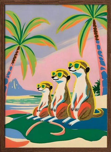 Meerkats Beach Vacation | Poster - Walnut Frame Interior
