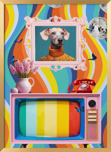 Stylish Dog Retro Vibe | Poster - Gold Frame Interior
