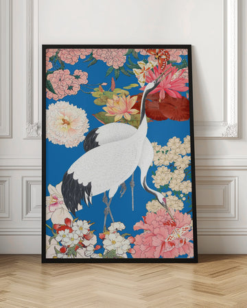 Japanese Cranes Floral Art | Poster - Room Interior 1
