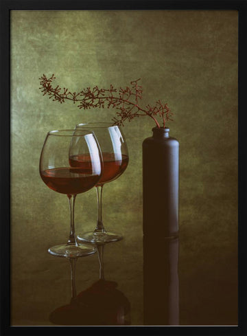 Elegant Wine Still Life | Poster - Black Metal Frame Interior