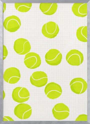 Playful Tennis Balls Pattern | Poster - Silver Frame Interior