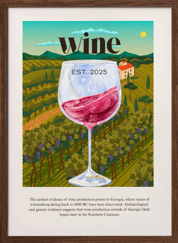 Vineyard Wine Glass | Poster - Walnut Frame Interior