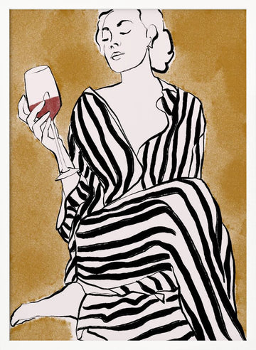 Striped Serenity With Wine | Poster - White Frame Interior