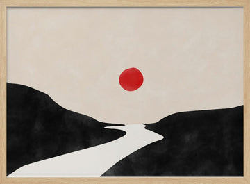Red Sun Zen Landscape | Poster - Wood Frame Interior