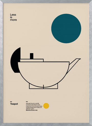 Sleek Bauhaus Teapot | Poster - Silver Frame Interior