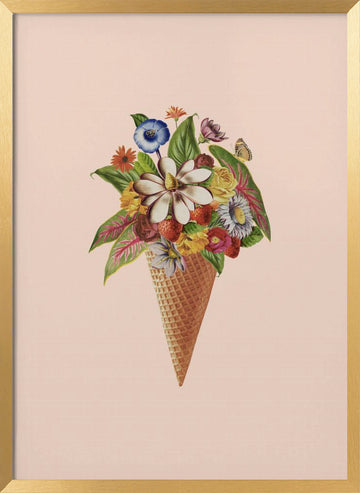 Floral Ice Cream Cone | Poster - Gold Frame Interior
