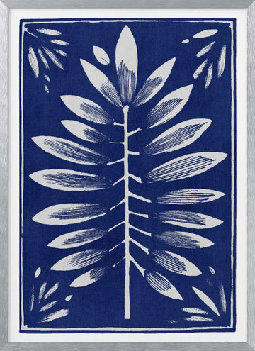 Stylized Blue Foliage | Poster - Silver Frame Interior