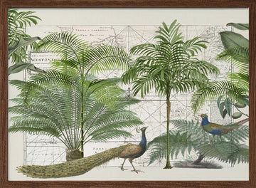 Tropical Map Wildlife | Poster - Walnut Frame Interior