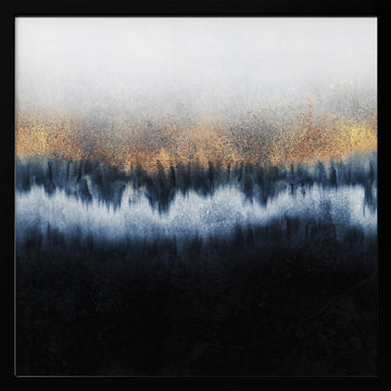 Golden Indigo Flow | Poster - Black Metal Frame Interior