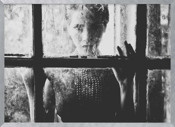 Woman Behind Dirty Glass | Poster - Silver Frame Interior